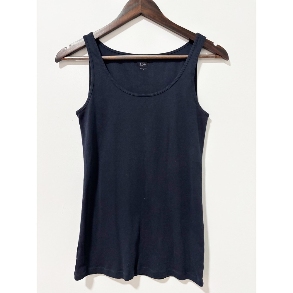 Ann Taylor Loft Tank Top Womens Size Medium Black Cotton Scoop Neck Layering Tee